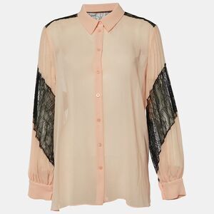 Boutique Moschino Pink Chiffon & Lace Detail Plisse Sleeve Shirt M